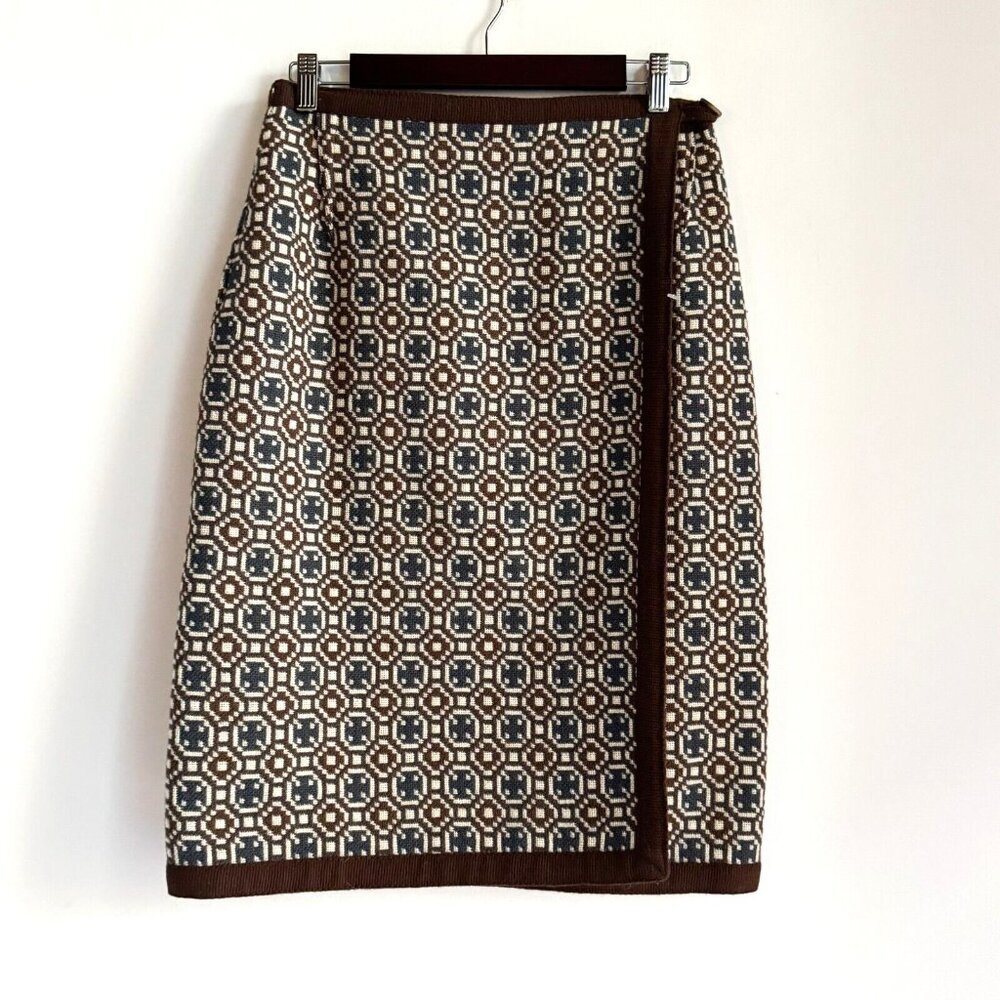 Vintage Geometric Patterned Pencil Skirt - Brown and Cream
